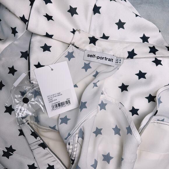 Self-portrait Women's White Frilled Satin Star Dress (US 4) - Picture 12 of 12